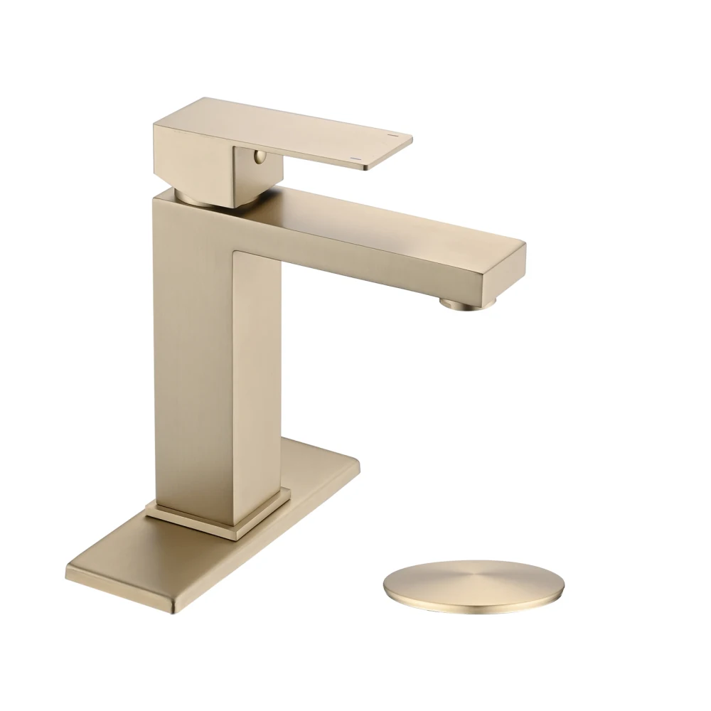 

Bathroom Faucet Single Hole Single Handle Stainless Steel Square Hot and Cold Faucet Bathroom Sink with Deck and Drain Assembly