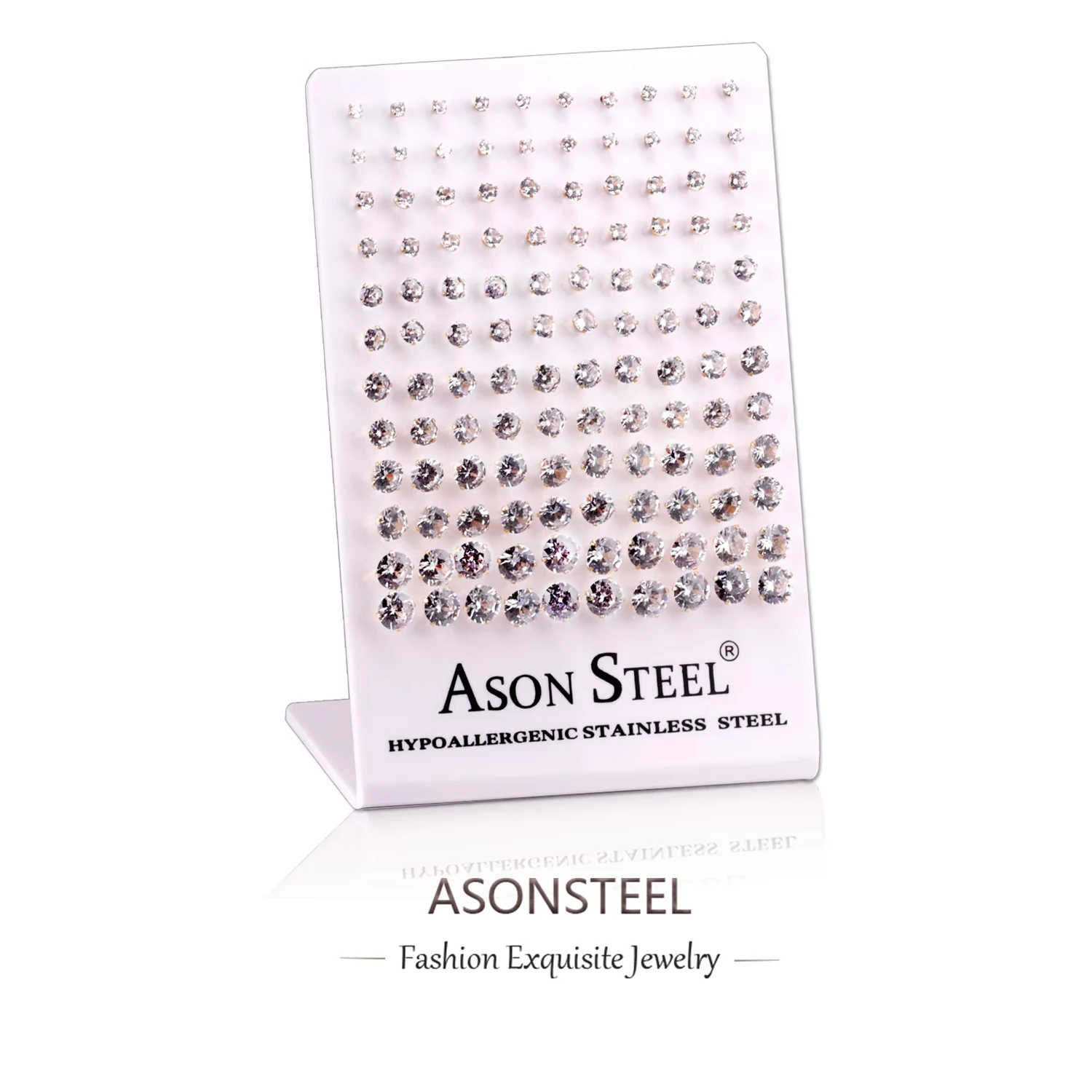 ASONSTEEL 60pairs/Lot Round Cubic Zirconia Piercing Stud Earrings Gold Color Stainless Steel Wholesale Dealer Women Girl Jewelry