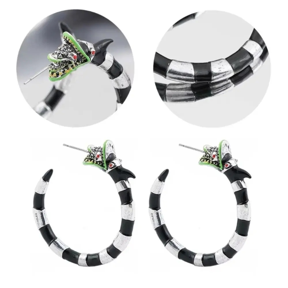 Dark Color Hoop Drop Earrings Bone Outline Beast Head Design Dangle Earrings Lightweight Wearable Shiny Rhinestone