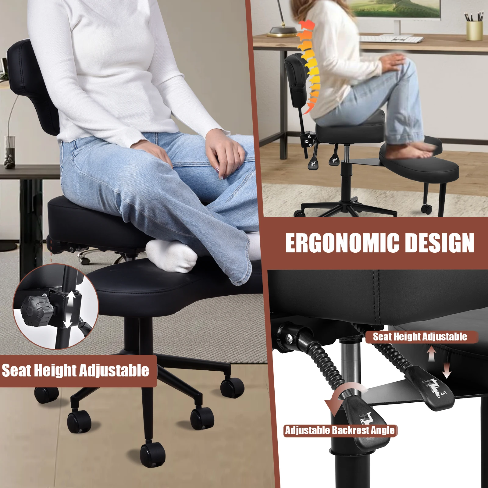 كرسي التأمل بعجلات، تصميم مريح متقاطع الأرجل مع دعم قطني لـ ADHD والاستخدام المكتبي #3