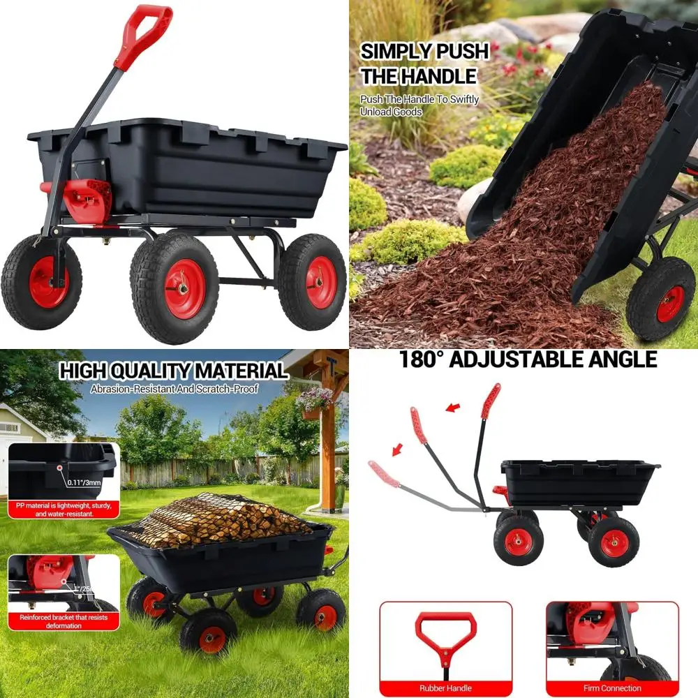 Heavy-Duty Yard Cart with 800-Pound Capacity, 10-Inch Tires, and Quick Release Dumping for Gardening and Heavy Lifting Needs