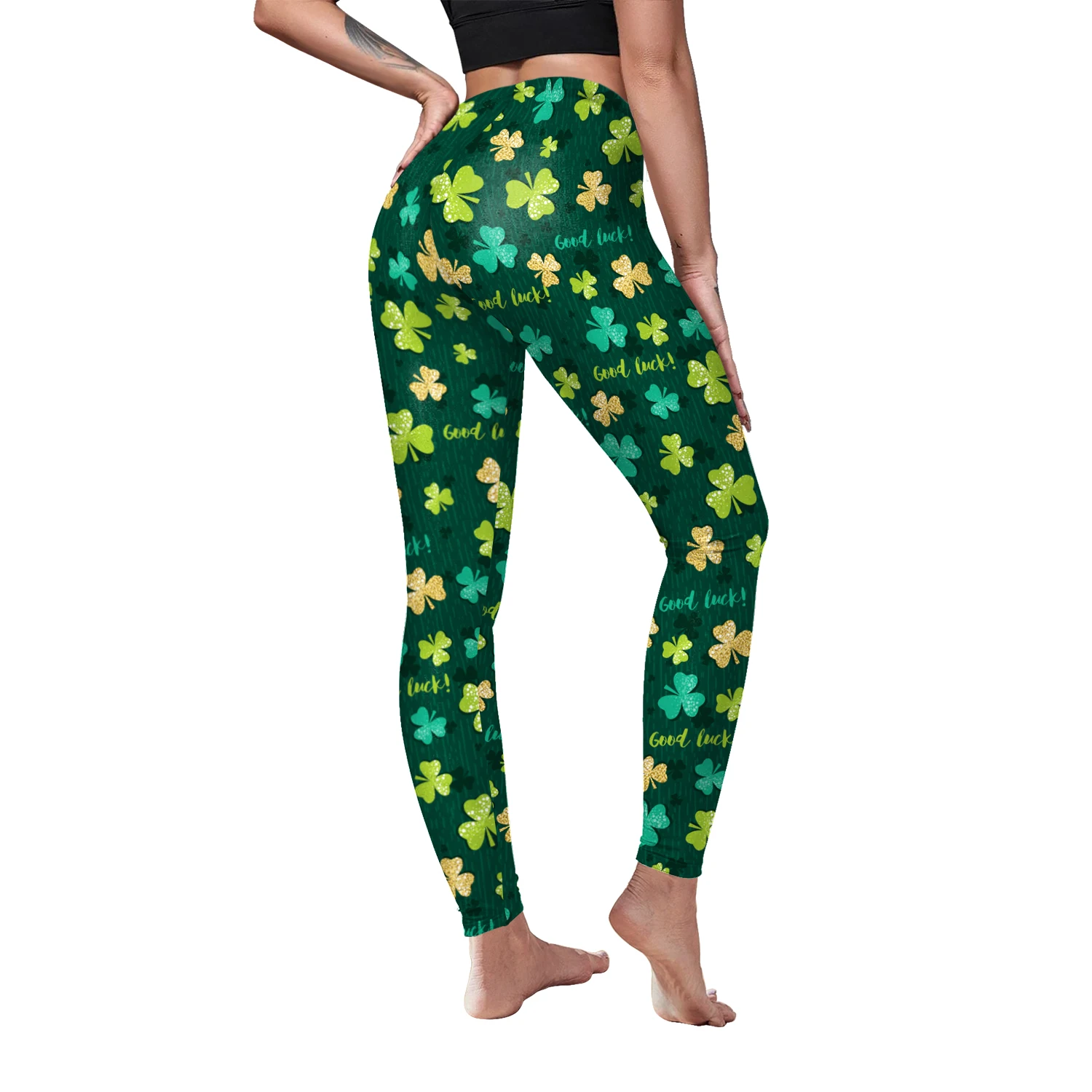 Womens Green Clover Printed Leggings St Patricks Irish Funny National Carnival Streetwear Pants High Waist Elastic Fitness Legin