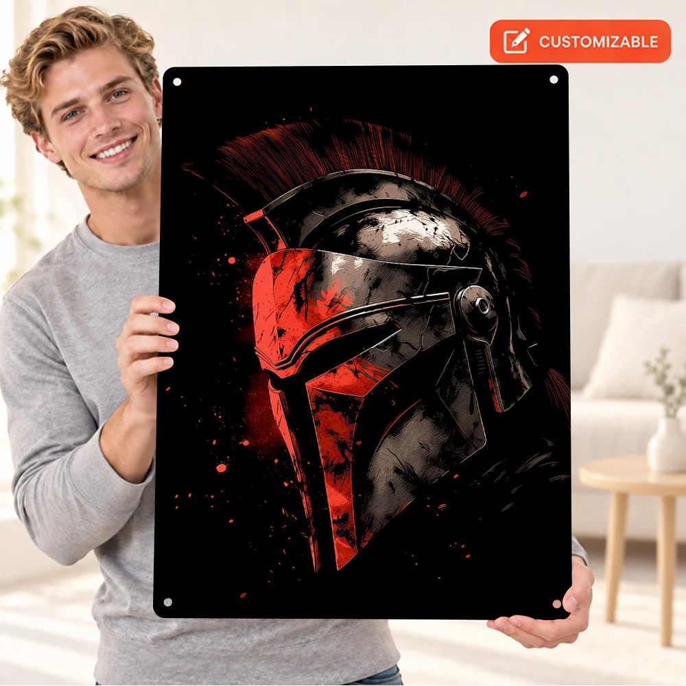 Spartan Warrior Helmet Printed Poster Customized Aluminum Metal Sign Modern Classical Wall Art For Man Cave History Lover Gift
