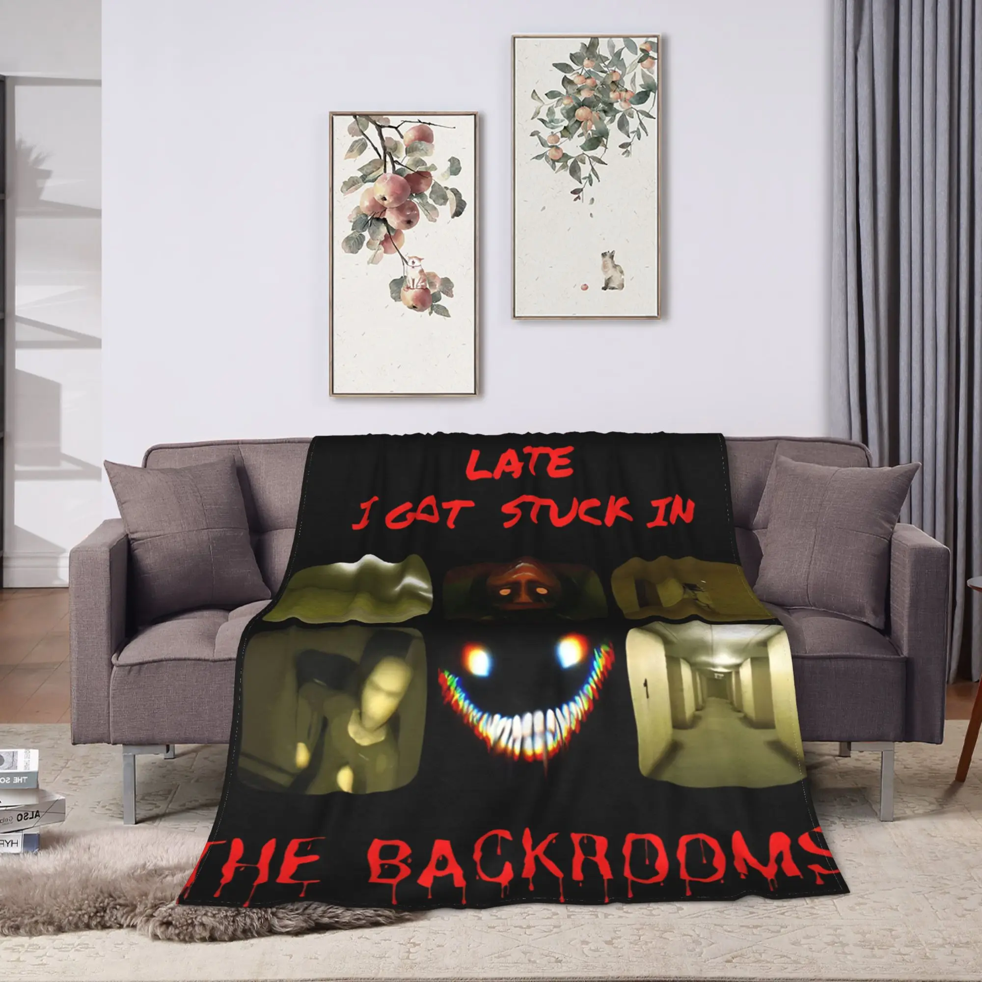 Soft Warm BlanketKids Picnic Bloody Text Backrooms Entity Meme Art Throw Blanket Flannel Bedspread For Home Decor Sofa Bed Cover