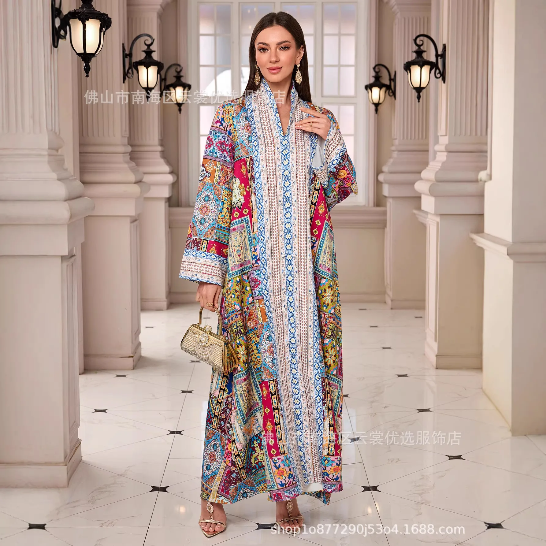 Eid Muslim Women Abayas Dress Print Kaftan Jalabiya Party Dresses Ramadan Vestidos Morocco Dubai Diamonds Islam Arab Long Robe 3