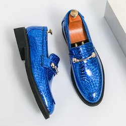 Hot Selling Men's Glossy Leather Shoes Europe America Luxurious Blue High-end Banquet Dress Shoes Men's Loafers Free Delivery