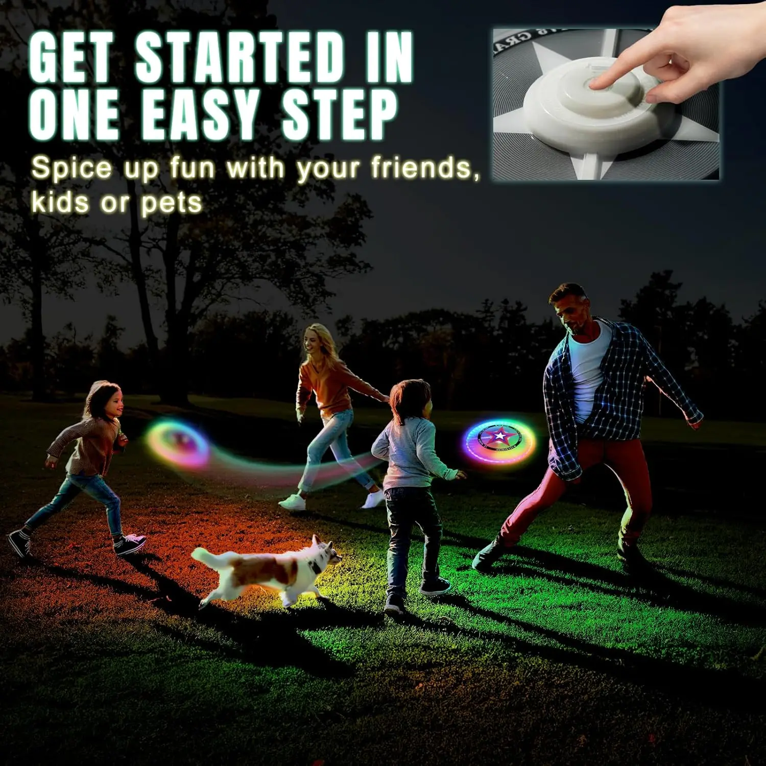 LED Flying Disc with  Colors, 42 LEDs, 12 Lighting Modes, Rechargeable & Water-resistant, Outdoor Toys Camping Lawn Yard Games