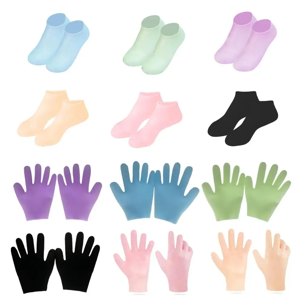 1Pair Silicone Foot Care Socks & Reusable SPA Gel Gloves Moisturizing Anti Cracking Heel Foot Spa Exfoliating Foot Mask Cover