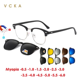 VCKA 6 In 1 Myopia Polarized Sunglasses Men Women Clip Magnet Classic Style Glasses Custom Optical  Eyewear Frame -0.5 to-10