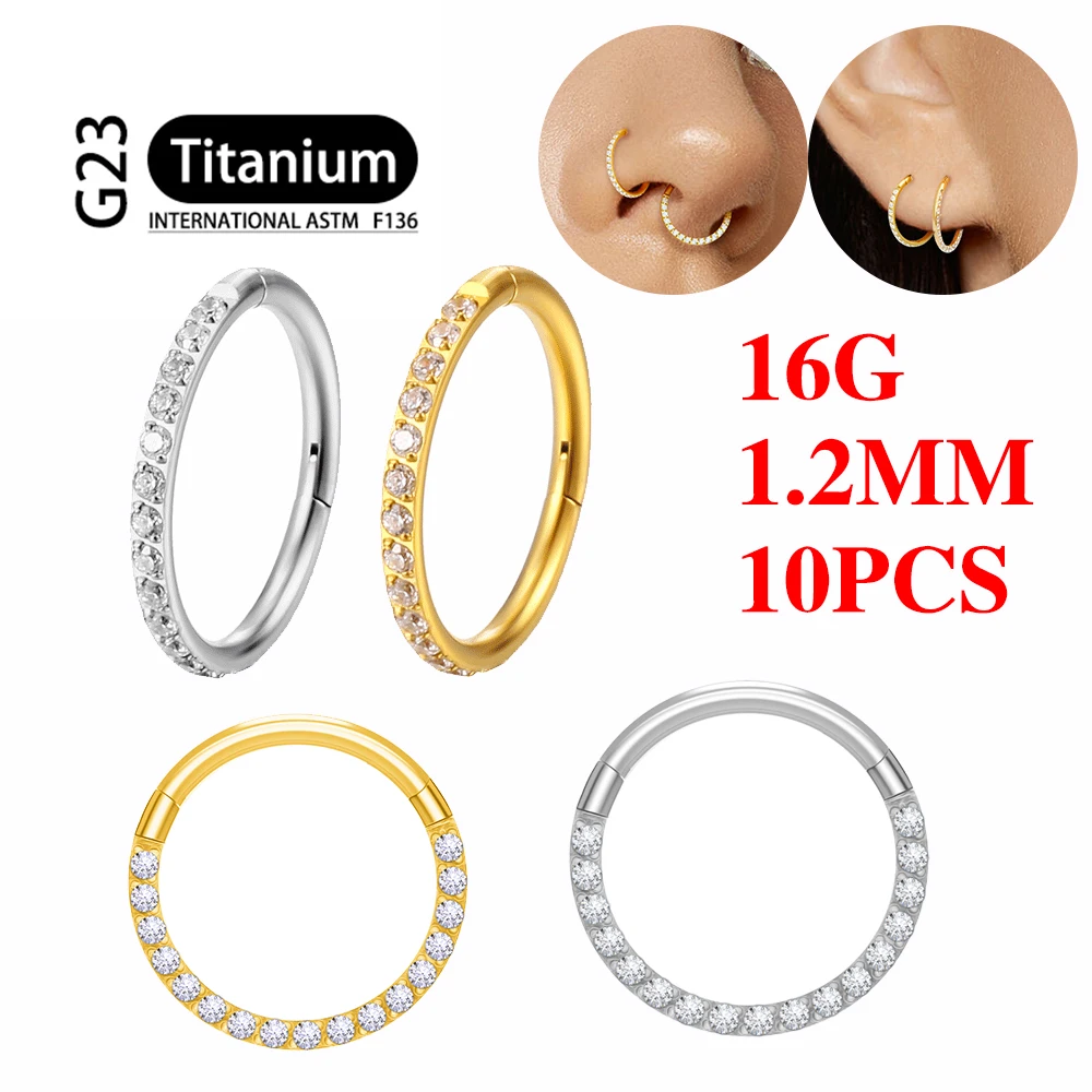 

10PCS G23 Titanium Lip Hinged Earrings Hoop Round Tragus Cartilage Helix Segment Ear Nose Ring Body Piercing Jewelry