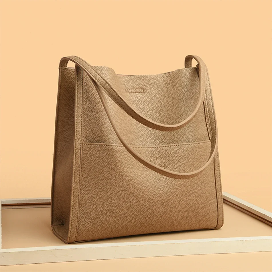 

High-quality Soft Leather Top-handle Bags for Women Simple Fashion Style Handbags Luxury Large Capacity Ladies Shopping Tote Bag