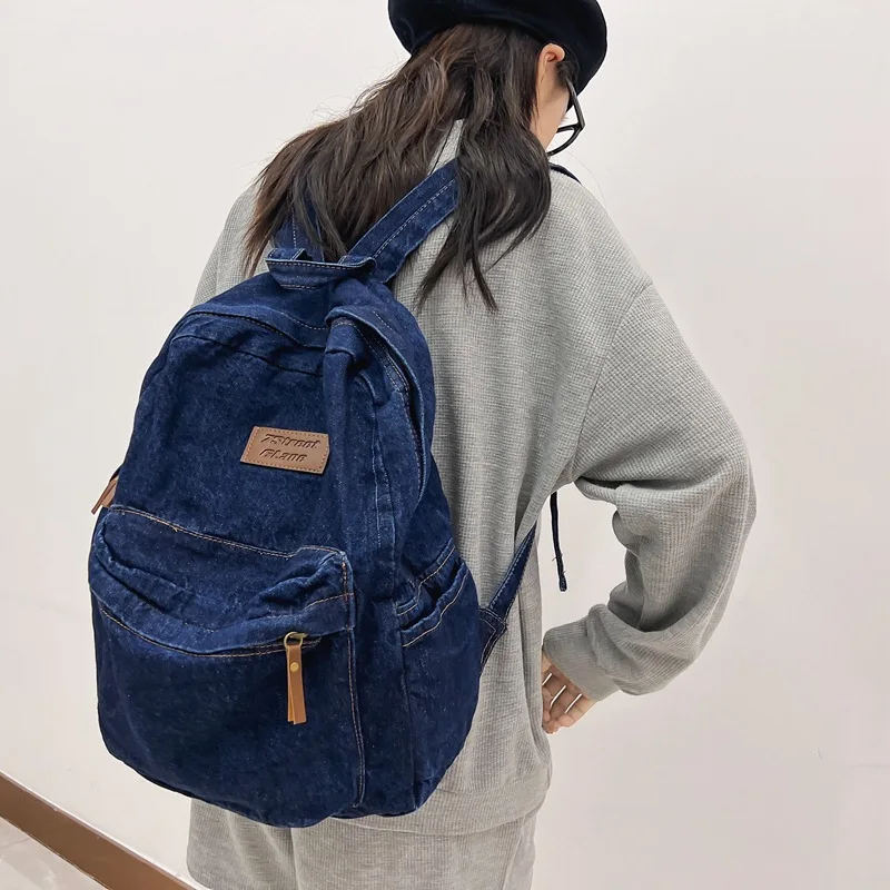 Demin-mochila de lona para mujer, morral escolar de viaje para estudiantes y estudiantes