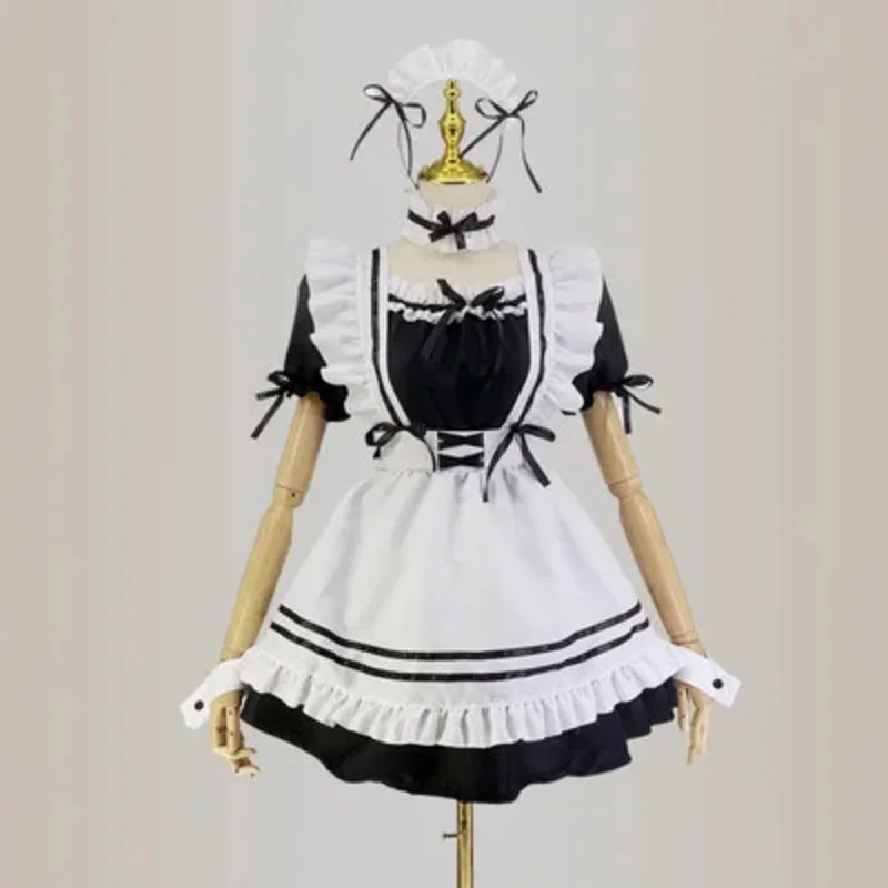 S-5XL Black Cute Maid Costumes Girls Women Lovely Maid Outfit Cosplay Costume Japanese Animation Show Lolita Dress Clothes