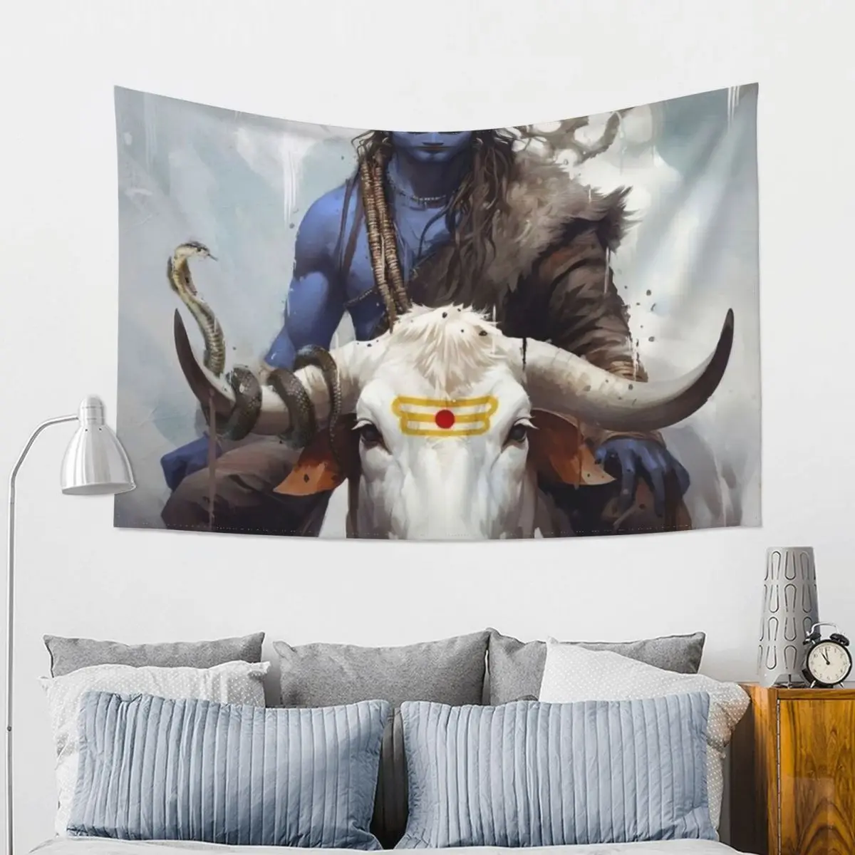 Божественный боб: Лорд Шива и Наанди Художественный гобелен Украшение на заказ Настенный эстетический декор комнаты Гобелен