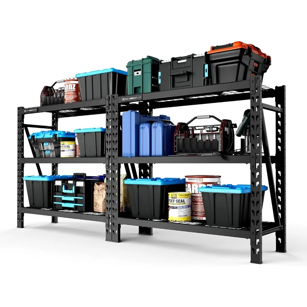 Garage Shelving,3-Tier Heavy Duty Adjustable Shelves, Weight Capacity Storage Racks, 4 Feet Tall Industrial Metal Shelving