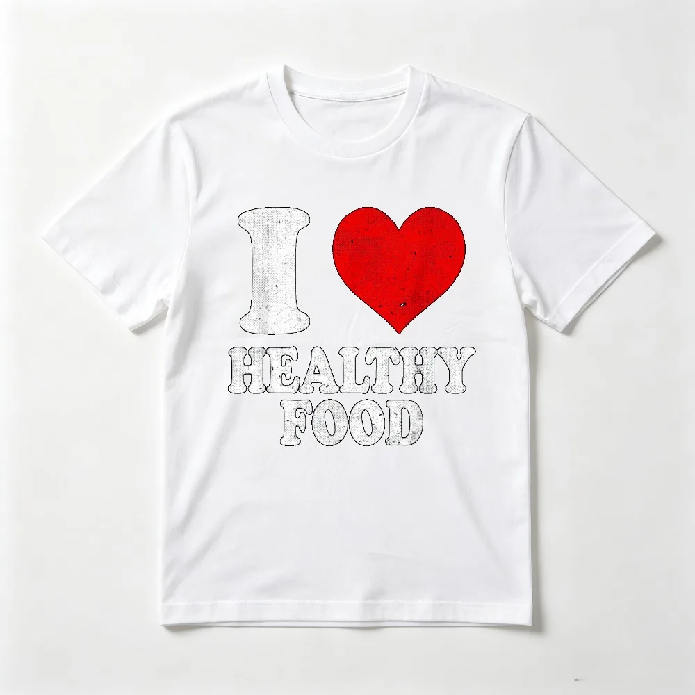 I Love Healthy Food Vegan Vegetarian T-Shirt Vintage Style Casual Fashion Loose Classics Tshirt Short Sleeve O-neck Summer Tees