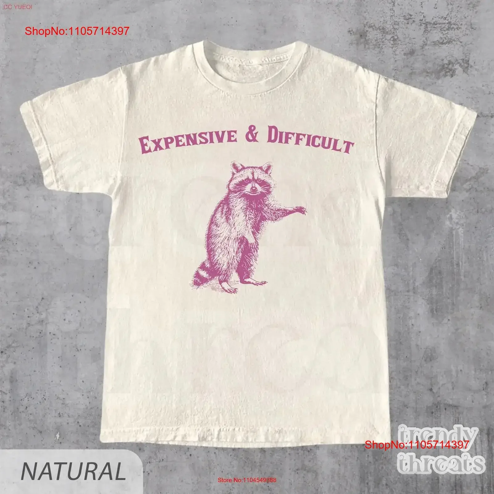Expensive Difficult Raccoon T Shirt Vintage 2000s Look Retro Funny Oversized vintage Washed Top For Everyday Wear Casual
