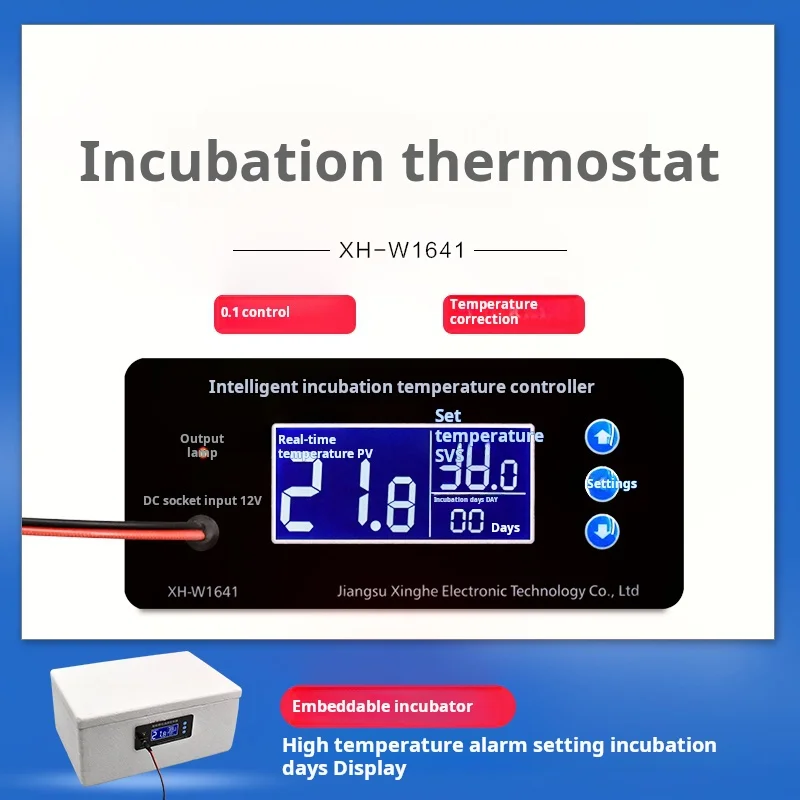 

Xh-w1641 Incubator thermostat digital temperature control switch poultry eggs incubation heating temperature control days 12v