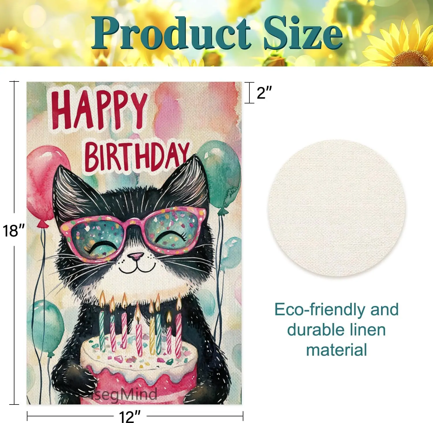 Happy Birthday Garden Flag Tuxedo Cat Garden Flag 12x18 Double Sided Linen, Colorful Balloon Cake Toppers Banner Farmhouse B jjp view 3