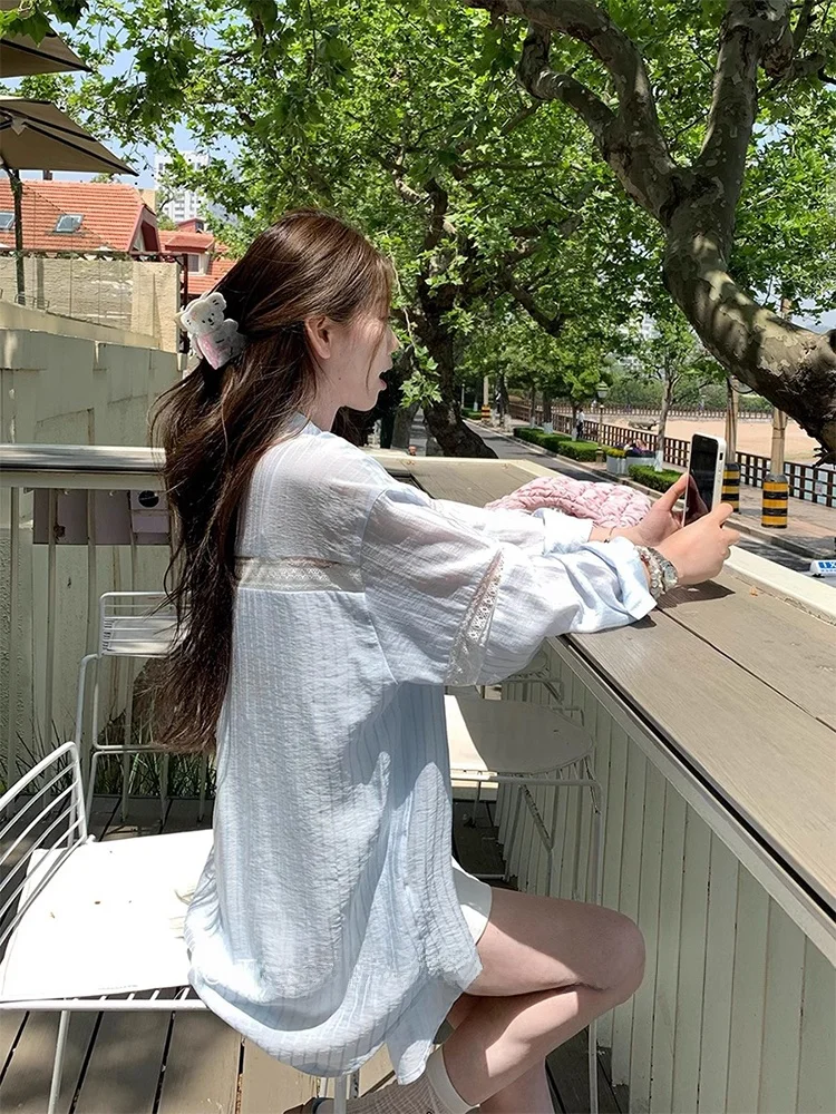 

Women's Summer New Style Lace Hollow out Sun Protection Shirt Coat with Strap Thin Open Cardigan Top Outerwear Korean Loose Fit