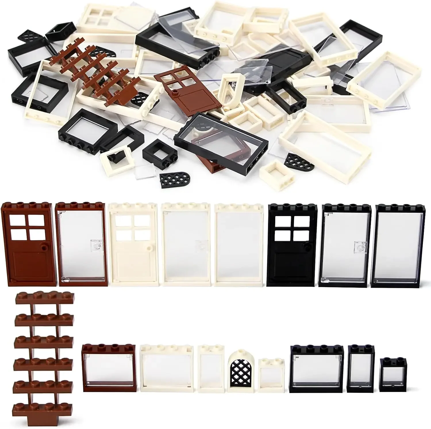 مجموعة النوافذ والأبواب ملحقات الديكور الداخلي MOC مجموعة مكعبات البناء 118 قطعة وأجزاء متوافقة مع العلامات التجارية الكبرى