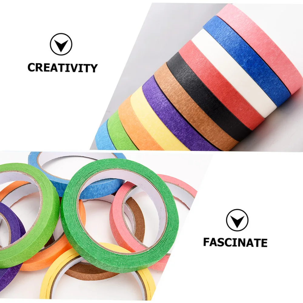 12 Rolls Colored Masking Tape 21 Yards Per Roll Rainbow Colors Painting Craft Labeling Paper Tapes for DIY Arts Party Teaching