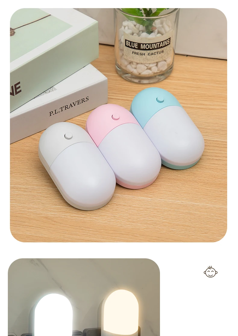 Energy Saving 3W Night Light Plug-in LED Socket Lamp Indoor Lighting Bedroom Night Bedside Lamp US/EU Two-color