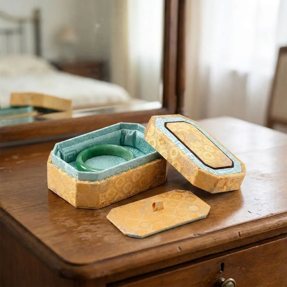 Fabric Brocade Jewelry Box Hard Shell Multiple Colors Double Lid Jewelry Box Wear-Resistant Chinese Style Jewelry Display Box