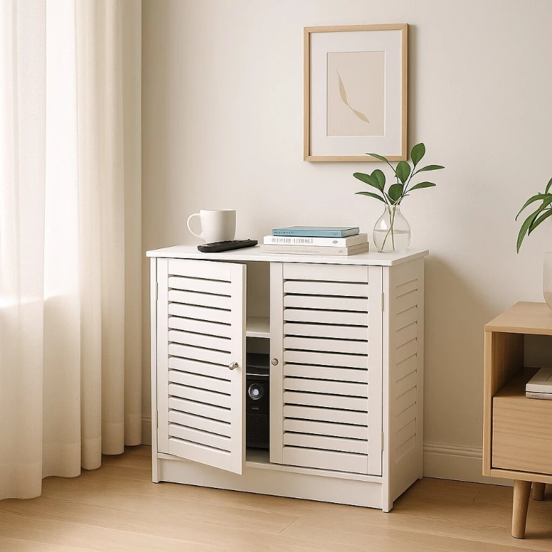 

No-Drill Multimedia Storage WiFi Router and Switch Organizer, Weak Power Box Cover, Free-Standing Ventilated Storage Box