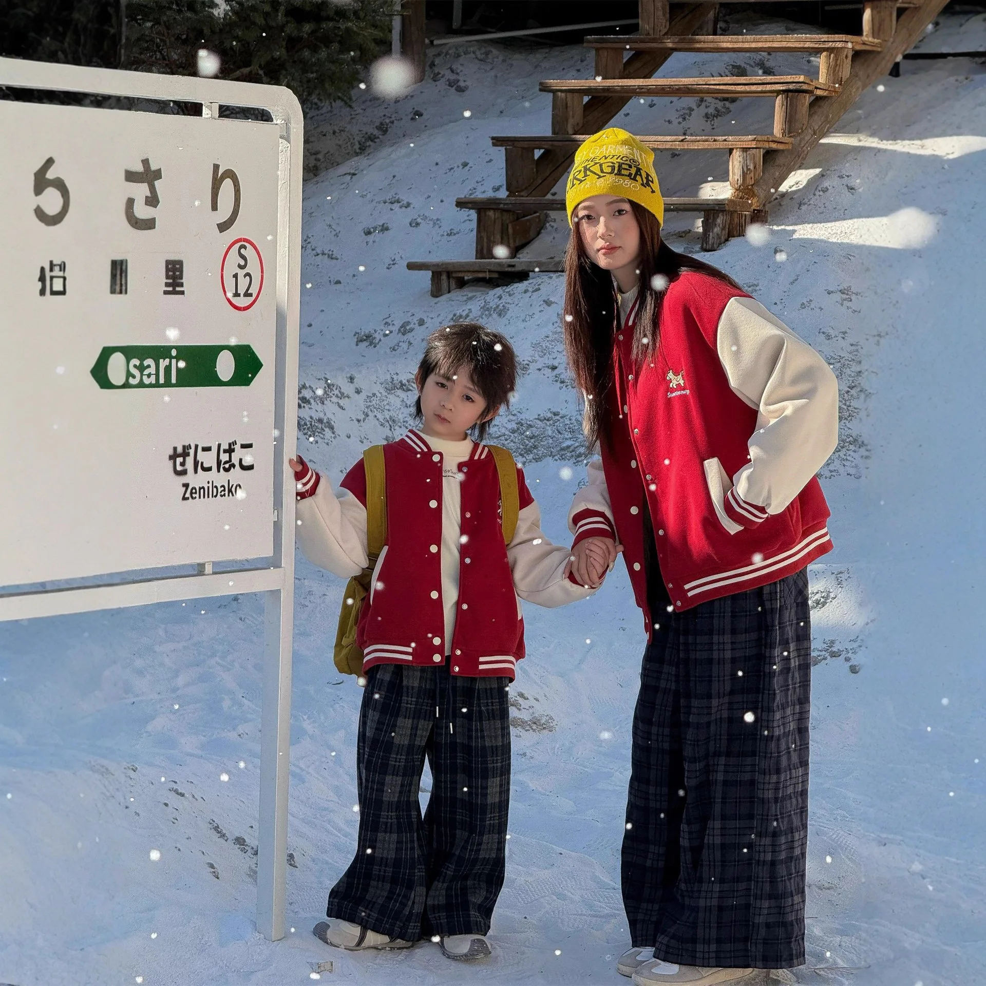 Winter Korean Style Family Matching Jacket Boy Girl Parent Child Fleece Lined Coat Warm Clothing Family Photoshoot Holiday Gift