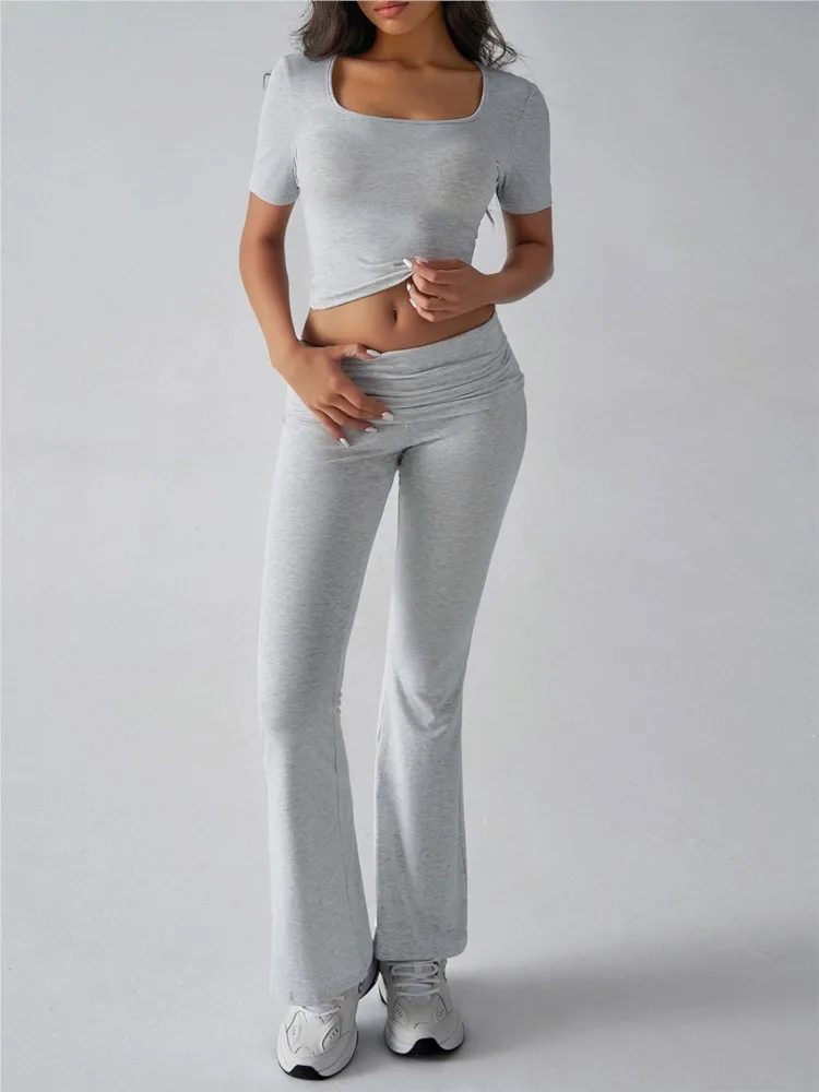 

Spring And Summer Casual Sports Solid Color T-shirt Long Trousers Set Women's Clothing New Fashion Elegant Casual 2-piece Set