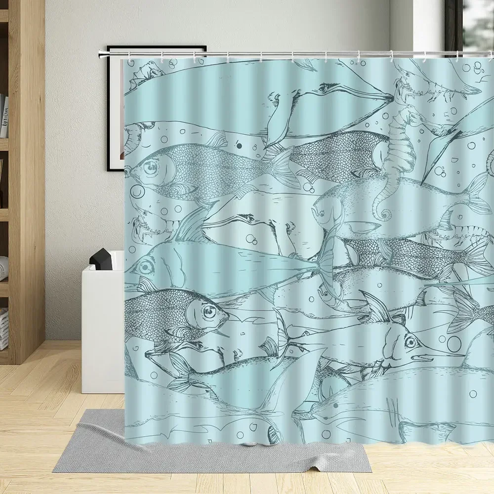 3D Shower Curtains Bathroom Waterproof Cartoon Lovely Fish Child Bathtub Decor Curtains Polyester Fabric Screen With Hooks