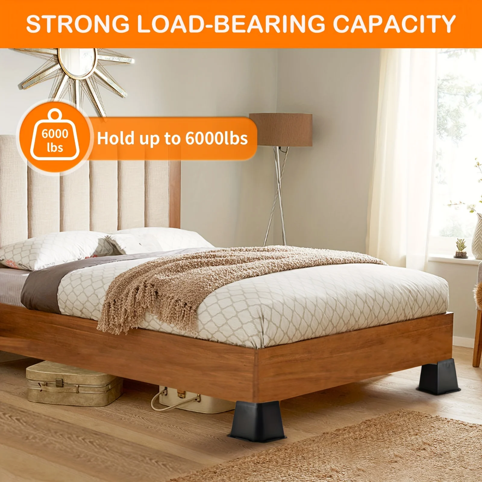 4pcs Bed Risers 4 Inch Heavy Duty,  Risers With Durable Plastic,  Bed Lifts Risers Support Up To 6,000 LBS For Sofa, Bed Frame, 