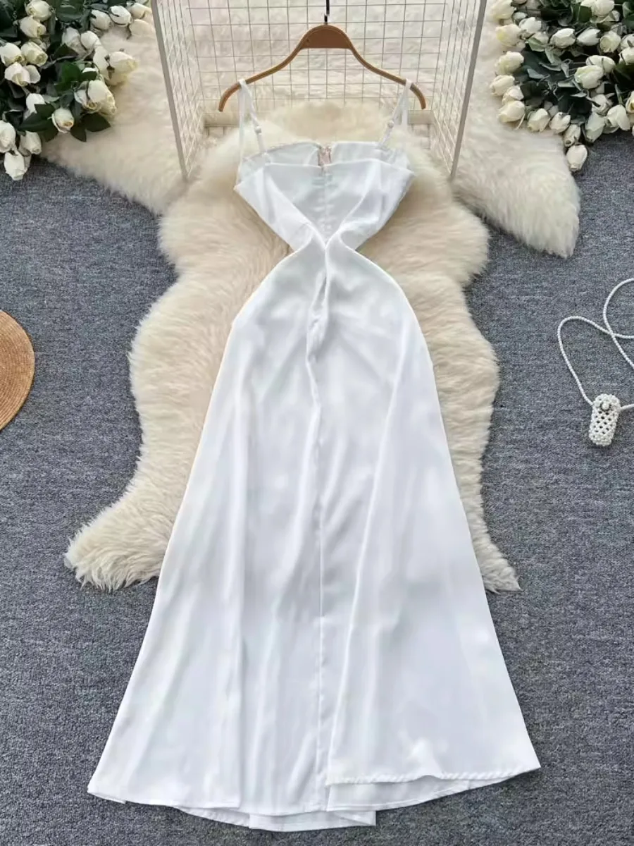 Foamlina rench pesado quente broca rendas retalhos cintura cinched fino ajuste elegante vestido longo chique luz luxo branco vestido de noite