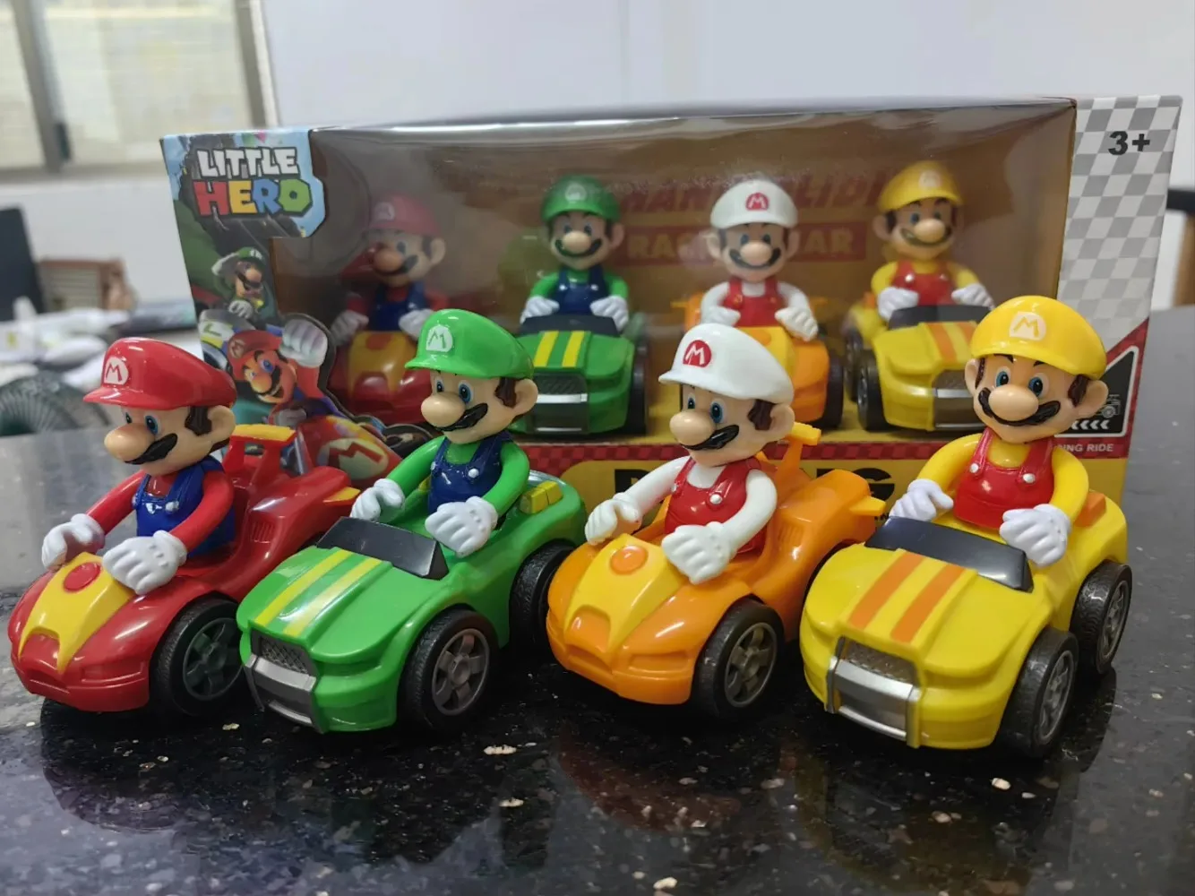 Original Super Mario Karting Model Toys Mario Bros 4pcs/set Anime Action Figure Slide Car Ornaments Children Birthday Gifts