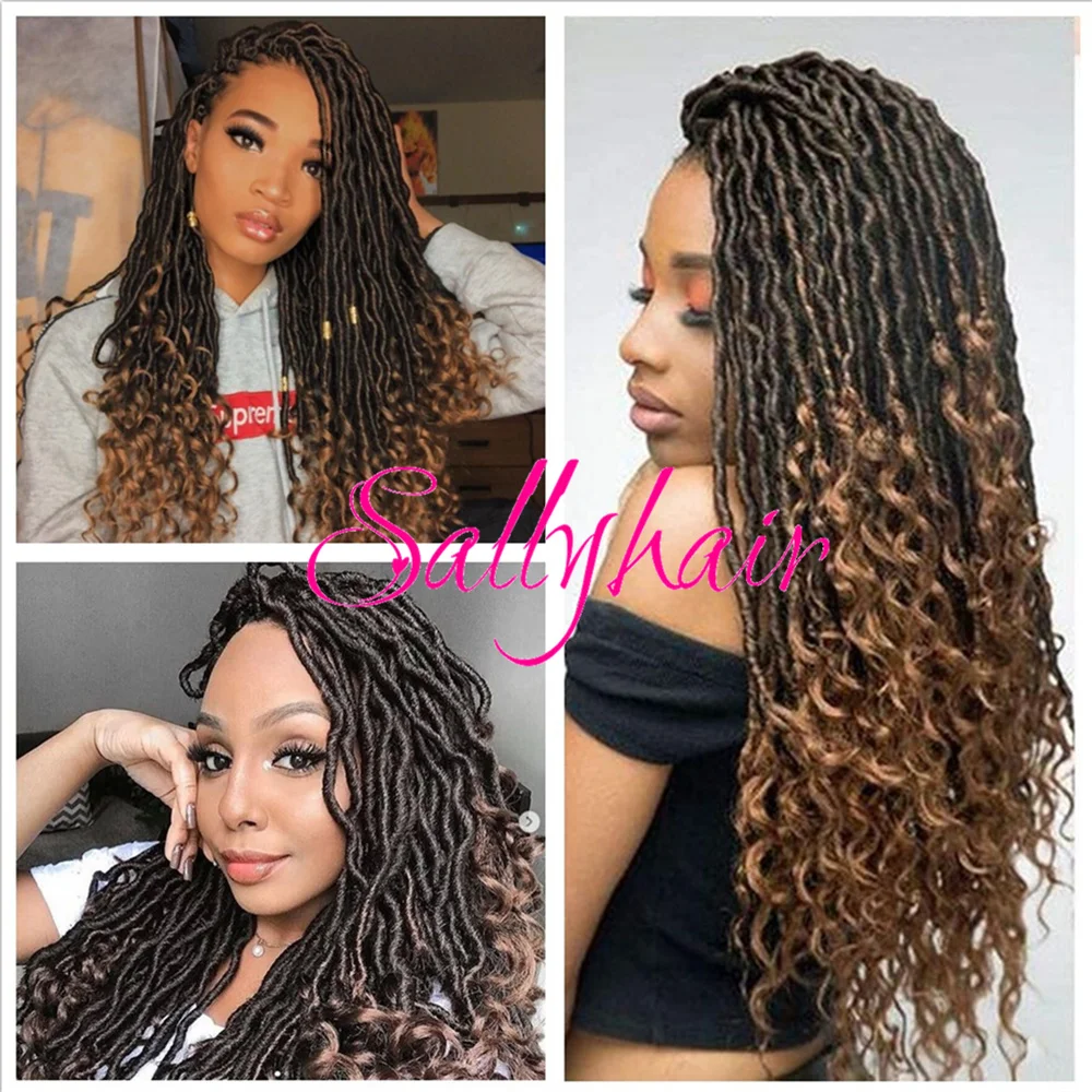 Salyhair Rambut Keriting Faux Locs Sintetis 12 Helai/Pak 20 Inci Rambut Kepang Ombre Ungu Ujung Longgar Crochet Kepang Ekstensi Rambut