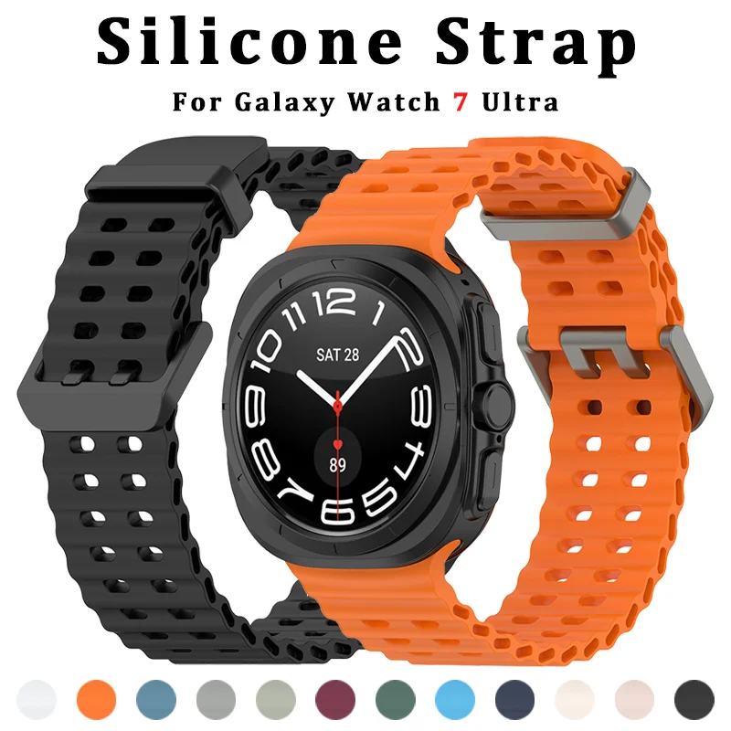 Soft Loop Silicone Bracelet for Samsung Galaxy Watch 7 Ultra 47mm Sports Men Strap for Watch ULTRA7 47mm NO Gaps Curved End Band