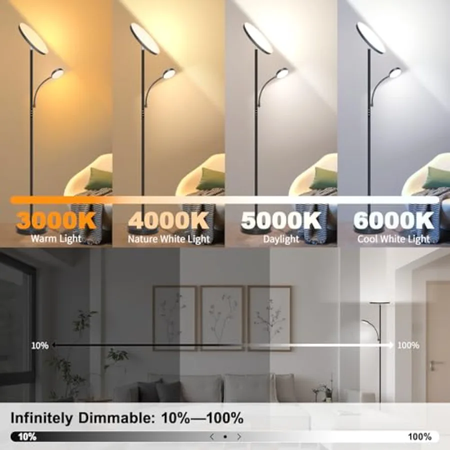Floor Lamp-42W/4200LM Super Bright Floor LampDimmable 2-in-1 LED Floor Lamp for Bedroom Torchiere Floor Lamps with Remote and T