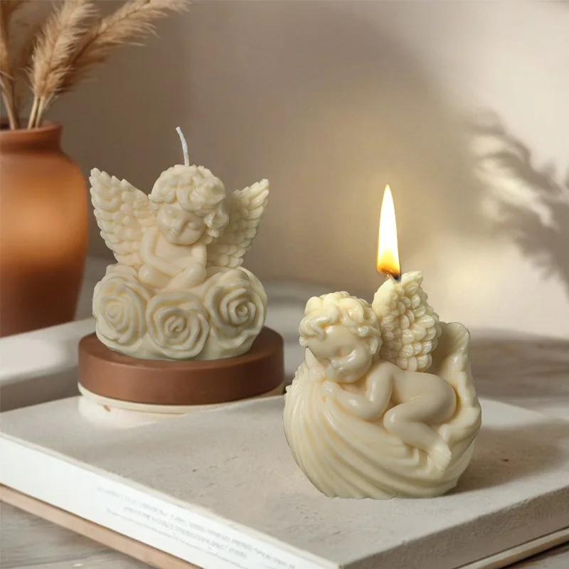 3D Rose Angel Aroma Candle Mold DIY Christmas Shell Angel Diffuser Plaster Silicone Mould Resin Exopy Ornament Moulds