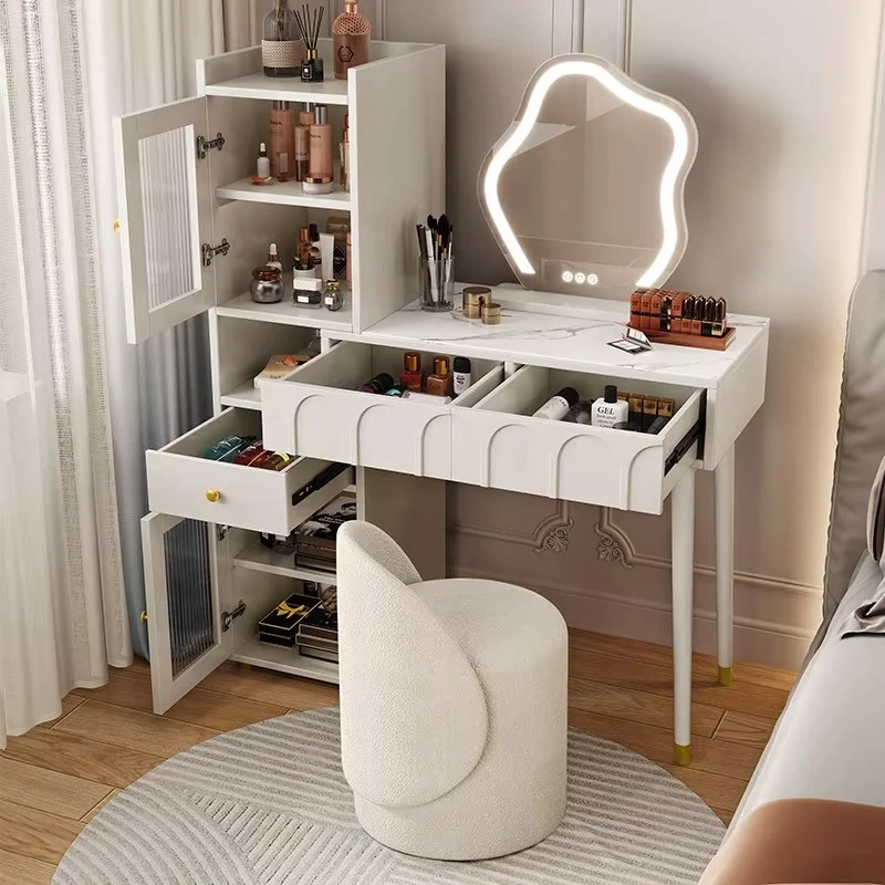 Modern Makeup Dresser with Lighting Mirror Integrated Locker Multifunctional Bedroom Dresser