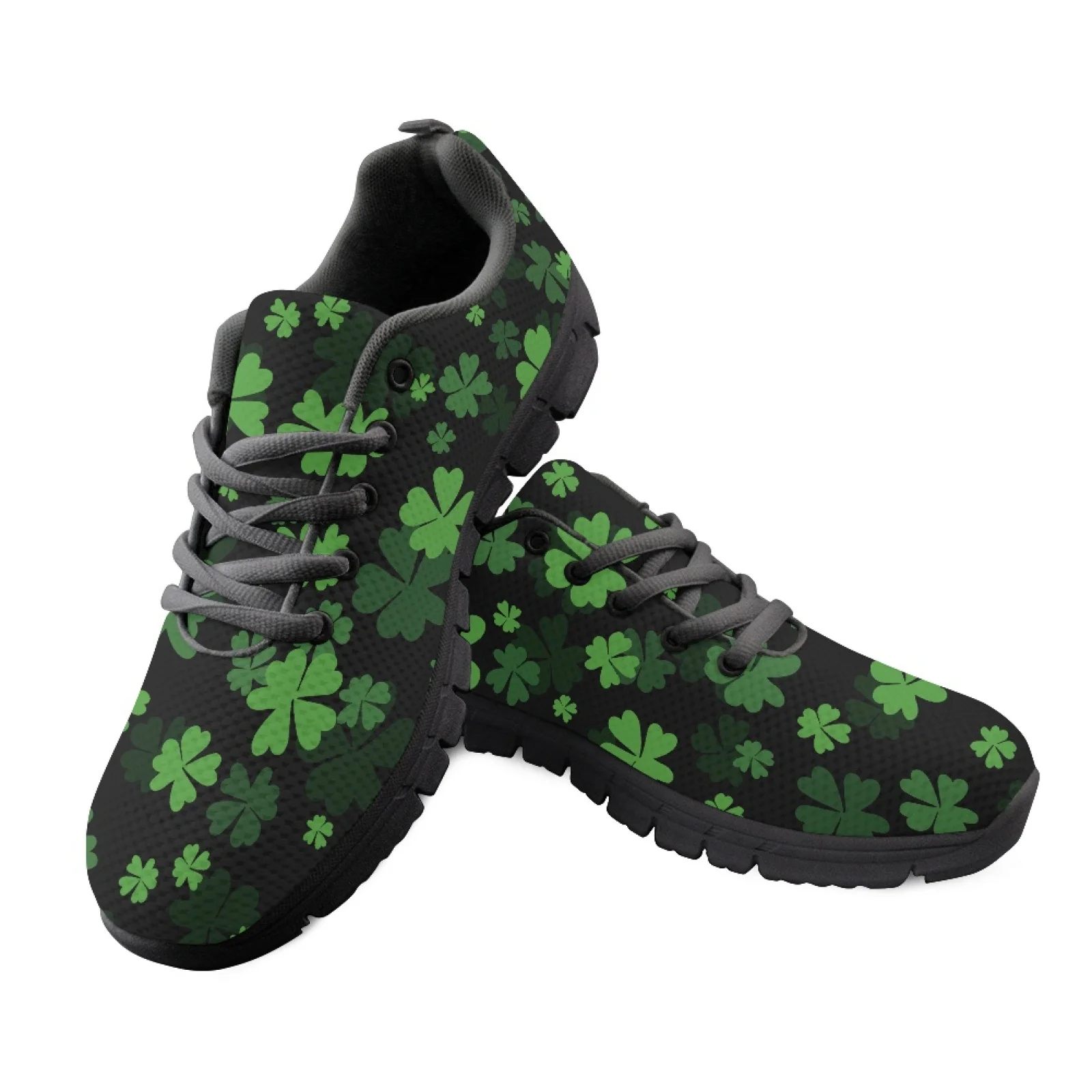 Coloranimal Green Clover Pattern Women Fitness Sneakers for Walking and Standing Comfort Tennis Shoes for Outdoor