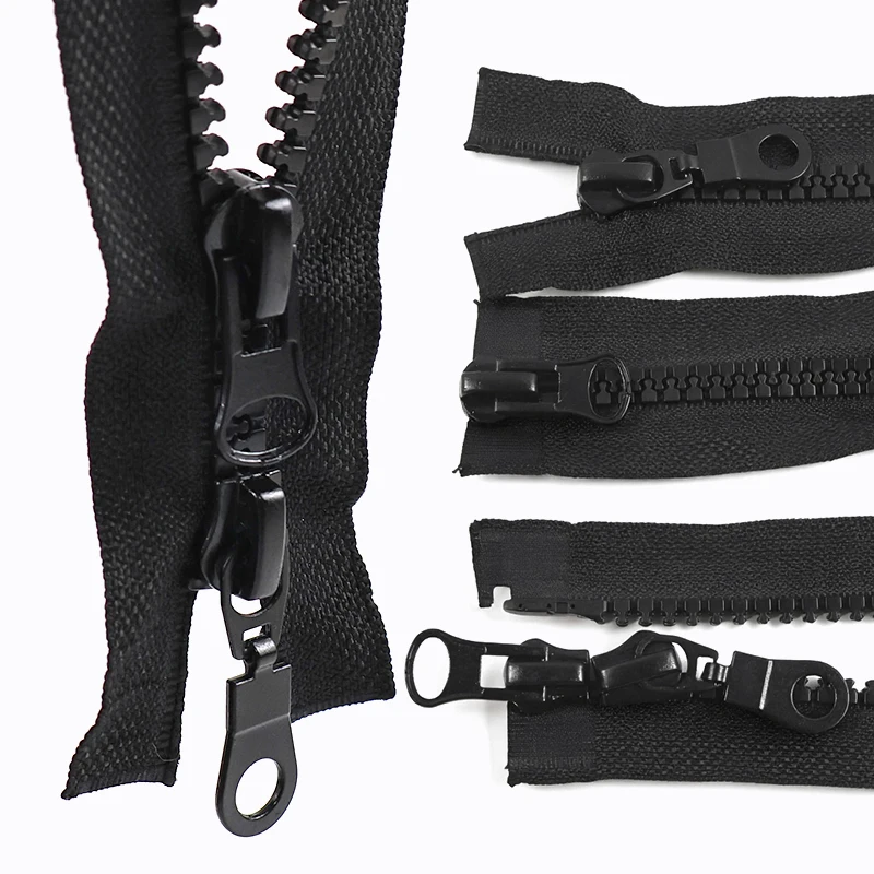 2Pcs 8# 70-200cm Black Resin Zipper Double Sliders Open End Zippers for Sewing Clothing Coat zip Backpack Easy Repair Zips DIY