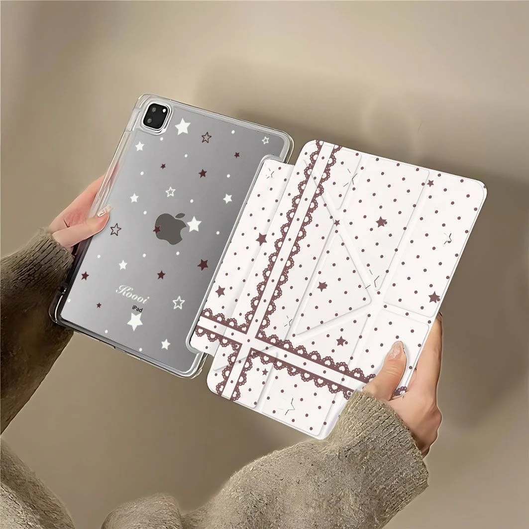 Lace Star Polka Dot Girl Y2K Y-Fold Tablet Case For iPad Pro 11 12.9 13 A16 M2 M4 M3 M5 5/6/7/8/9/10/11th Mini Air 3 4 5 6 Cover