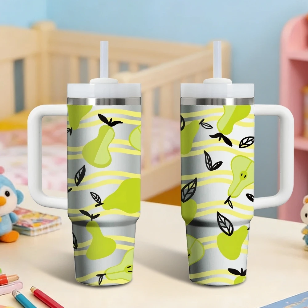 

Fashion Fruit Pattern Vacuum Flasks 40oz Stainless Steel Insulated Tumbler with Handle & Straw Leakproof Travel Mug