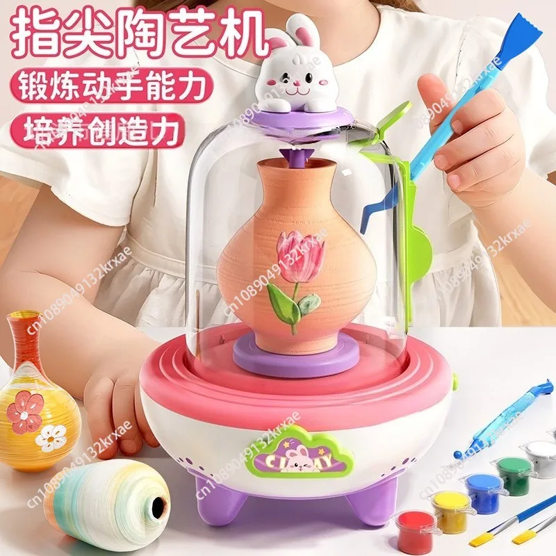 

Электрическая мини-гончарная машина на кончиках пальцев, детская глиняная игрушка ручной работы без горения для учащихся начальной школы