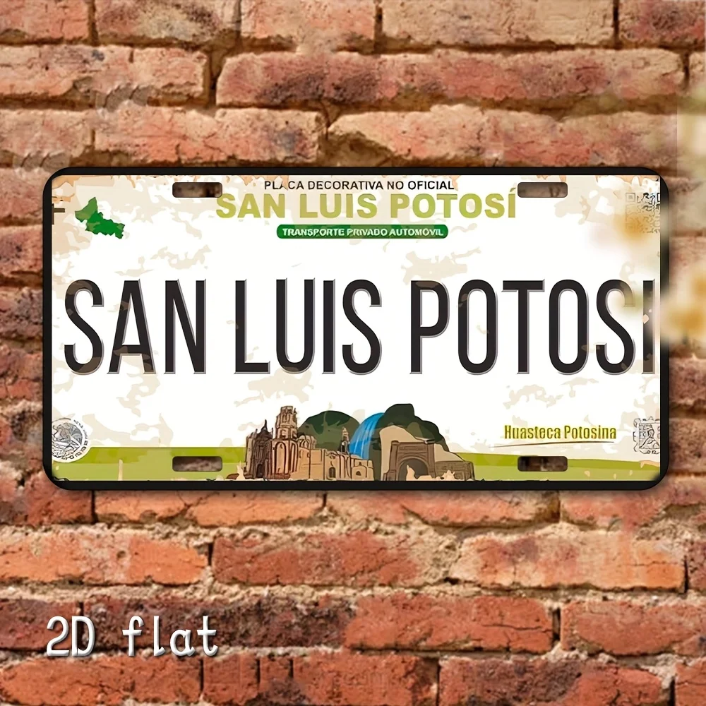 Arte de pared de metal vintage San Luis Potosí, plano 2D, 1 pieza - Decoración retro de aluminio de 12.0x6.0 pulgadas con código QR