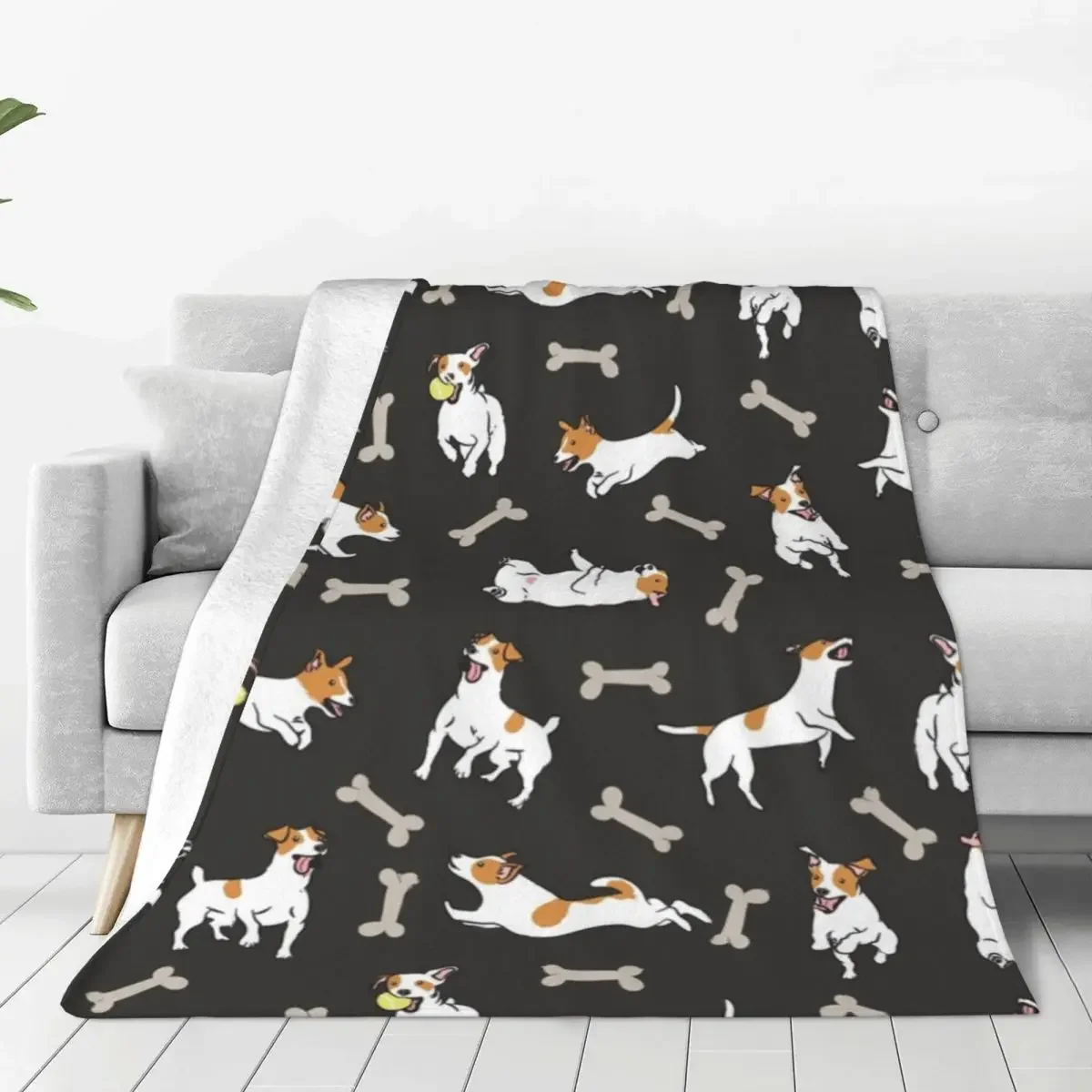 Jack Russell Terrier Dog Flannel Blanket Cute Animal Warm Soft Throw Blanket for Couch Bed Travel Print Bedspread Sofa Bed Cover