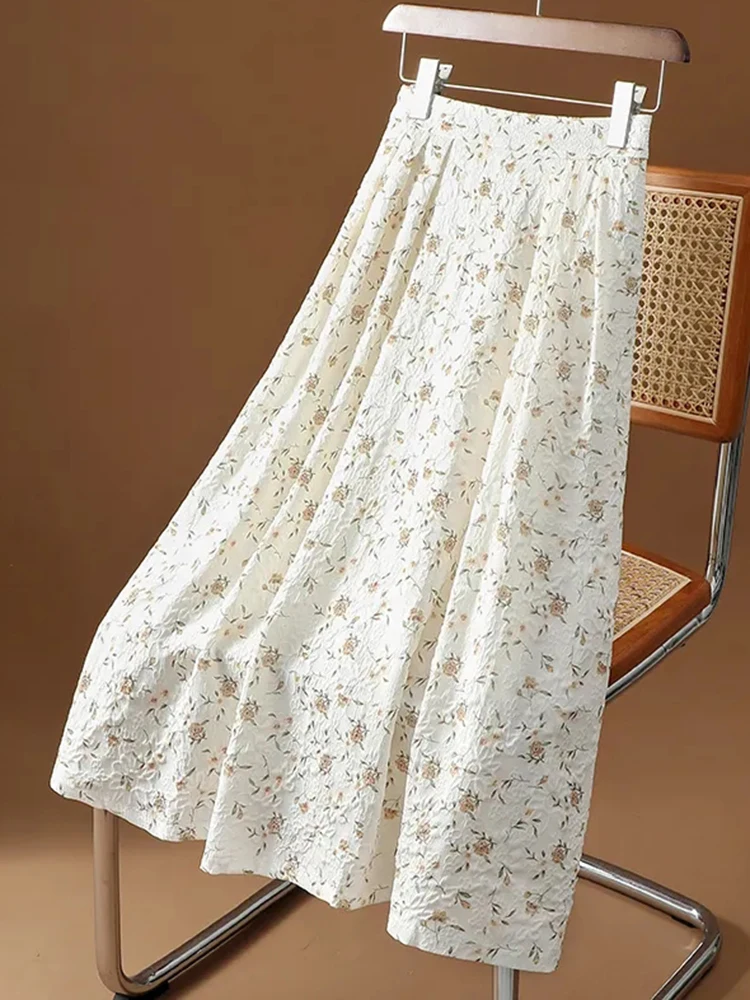 Jmprs High Waist Floral Long Skirt Women Sweet Fashion Elegant Korean A Line Skirs Casual Female All Match Chic Long Skirt New