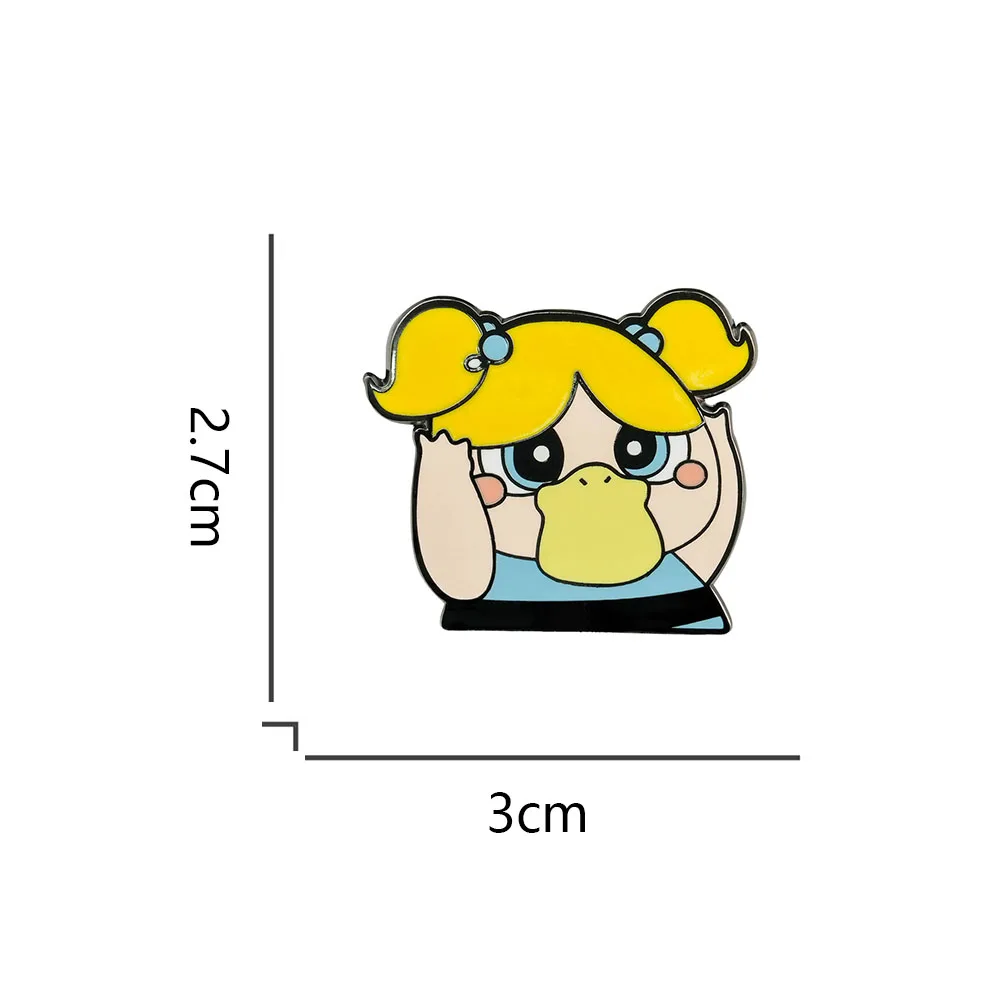 Cute Powerpuff-Girls And Duck Mashup Badge Comic Animation & Elf Combination Brooch Novelty Creative Jewelry
