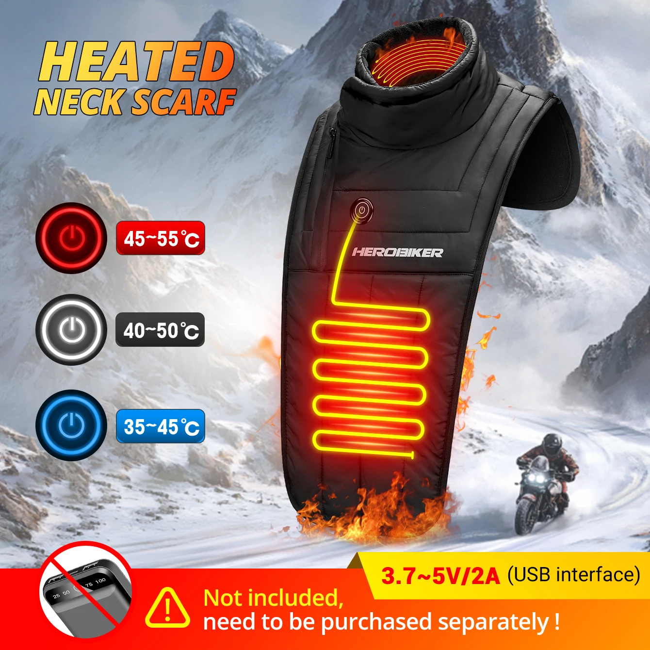 HEROBIKER Motorcycle Heated Neck Balaclava Neck Mask Winter Warmth Windproof Heating Neck Chest Neck And Mouth Warmth